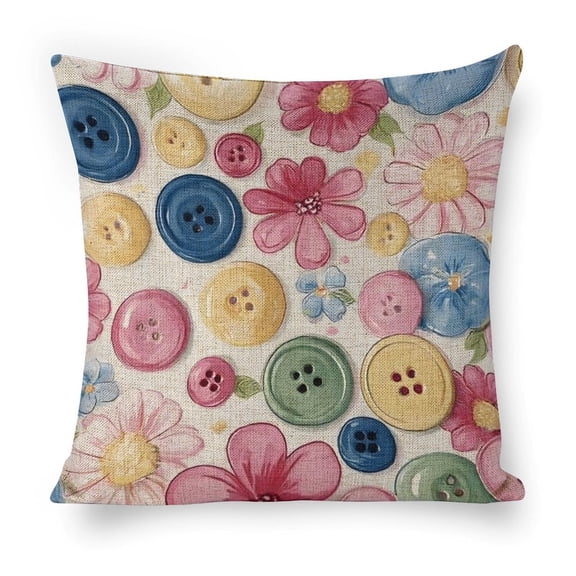 Buttons flowers kitsch Linen toss pillowcase Decoration pillowcase Gift preferred 18x18" Cushion cover 1 set Sofa pillowcase Sofa bedroom living room car