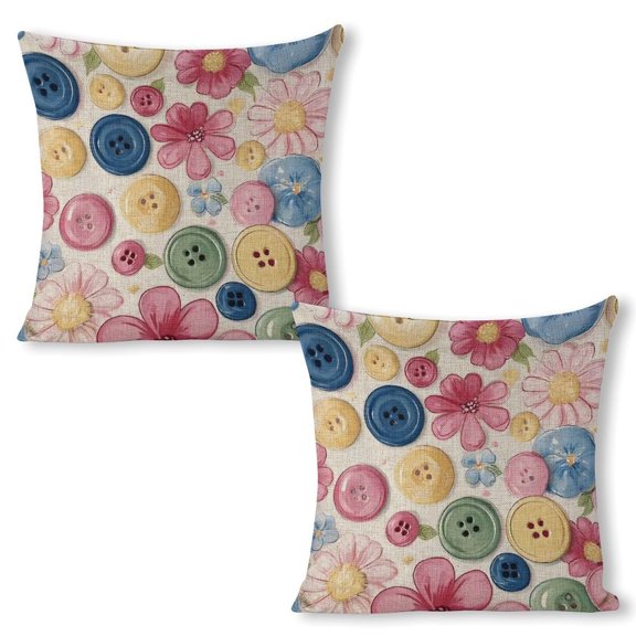 Buttons flowers kitsch Linen toss pillowcase Decoration pillowcase Gift preferred 24x24" Cushion cover 2 set Sofa pillowcase Sofa bedroom living room car