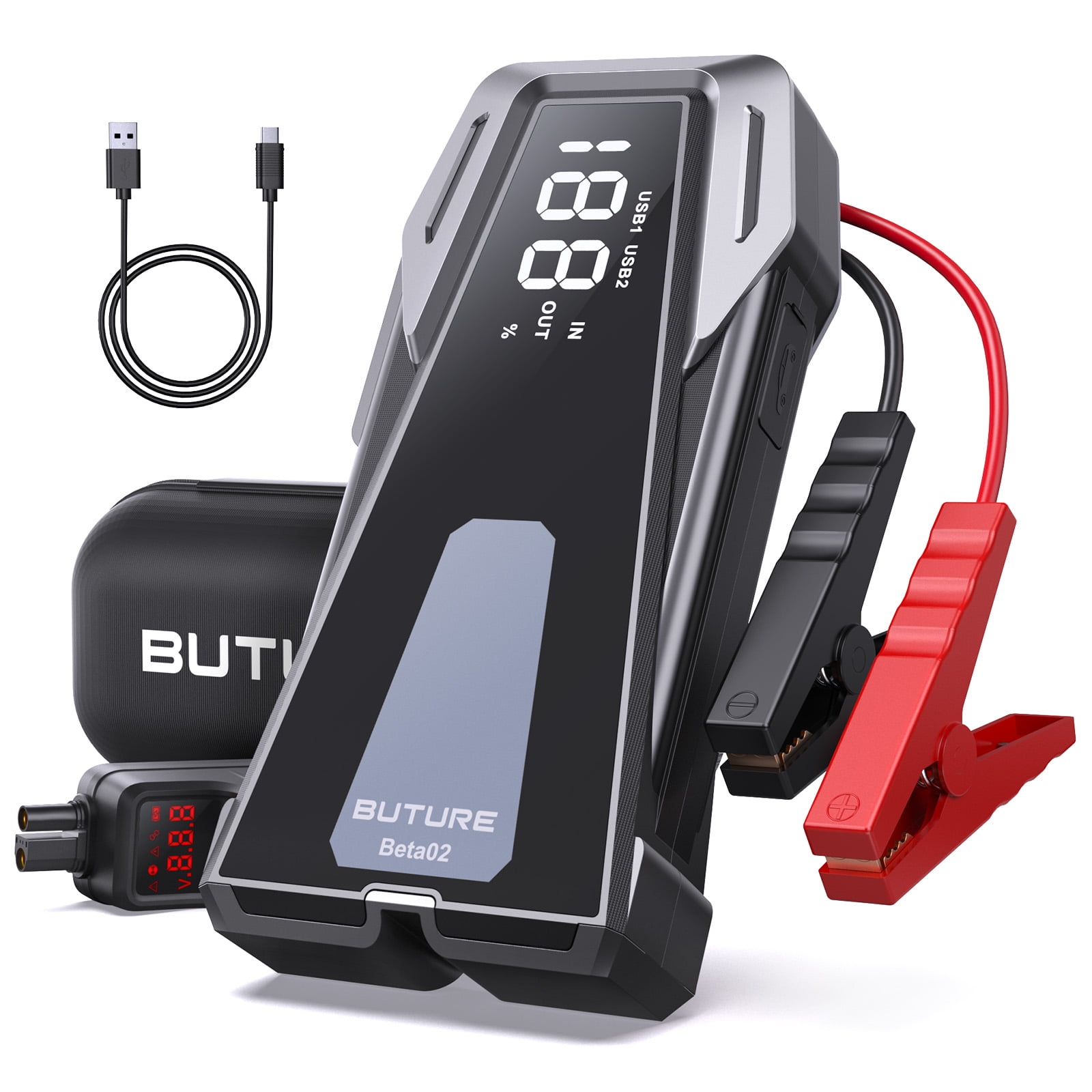 BuTure Car Jump Starter Booster 2500A Powerful Safe Portable Car Battery Jump Starter Charger with Large Display Lighting Charging Function, 2500A