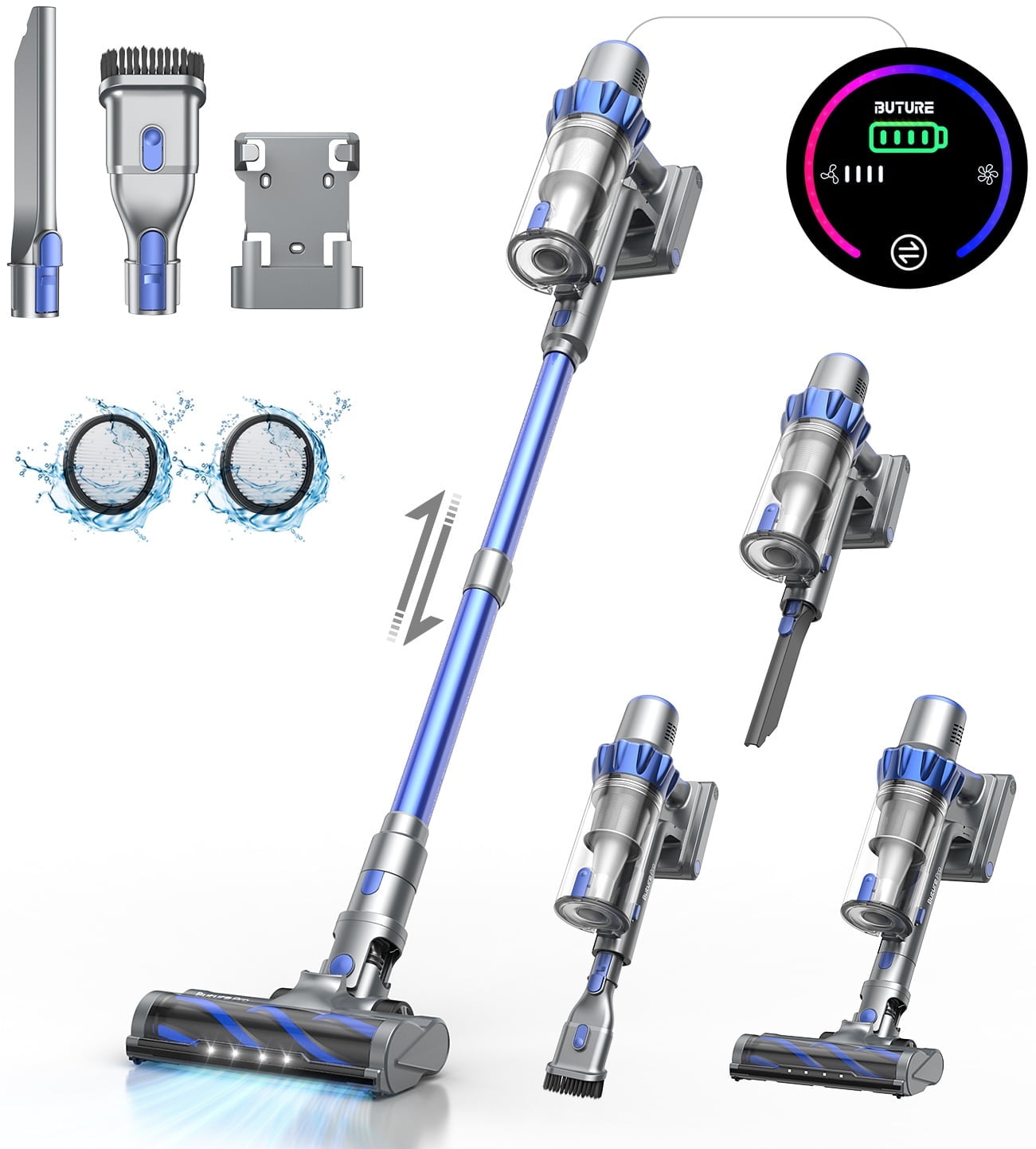 Buture Pro BP10 Cordless Stick Vacuum Cleaner, 450W 38KPA 55Mins Runtime Lightweight Pet Vacuum for Carpet Pet Hair Hardwood Floor, Blue