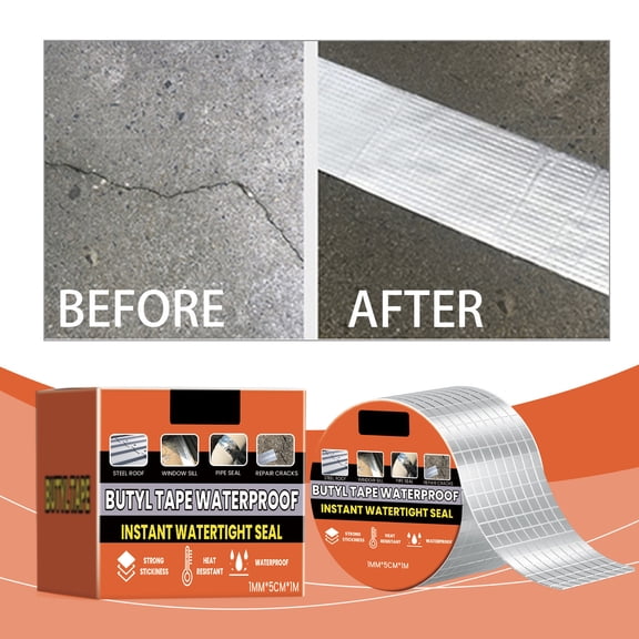 Butyl Adhesive Tape, Waterproofing Membrane and Sealant, Aluminum Foil Material, High Adhesive, Moistureproofing, for Roof Leakage Plugging, Basement Repair, Pipe Sealing, 1 Pc