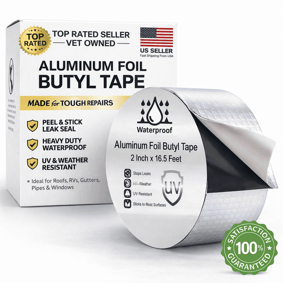 Butyl Repair Tape – Heavy Duty Leak Seal Tape for Roofs, RVs, Gutters, Windows & Pipes, All-Weather UV Resistant Peel and Stick Instant Fix