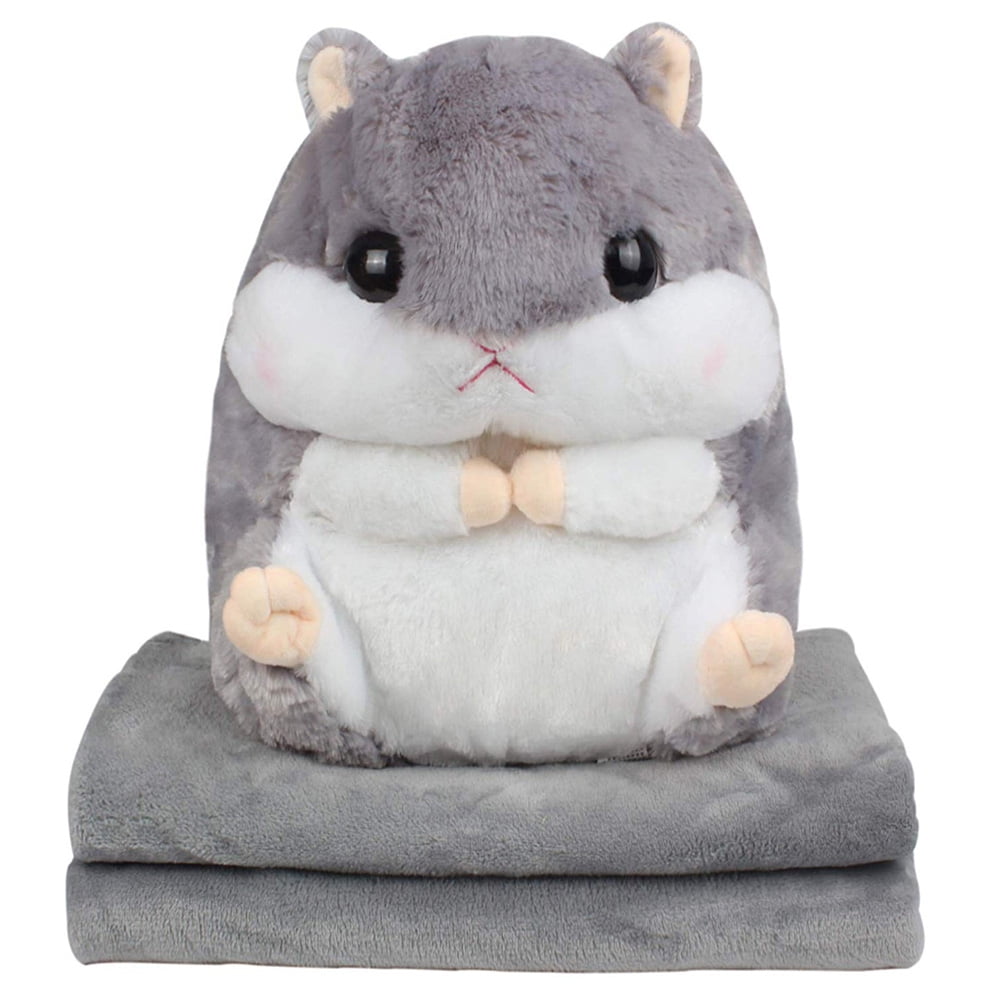 Buumin 2 in 1 Cartoon Hamster Cushion Blanket Set Cute Plush Stuffed Throw Pillow with Blanket
