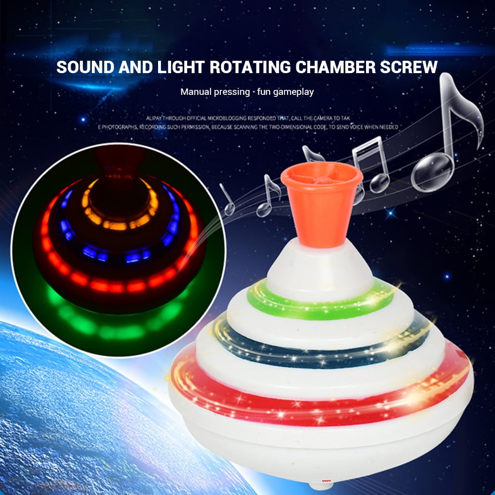 Buumin Push Down Spinning Top Toy with LED and Music Peg Top Hand