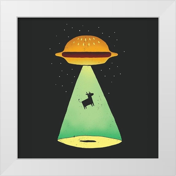 Buxton, Michael 20x20 White Modern Wood Framed Museum Art Print Titled - Burger Abduction