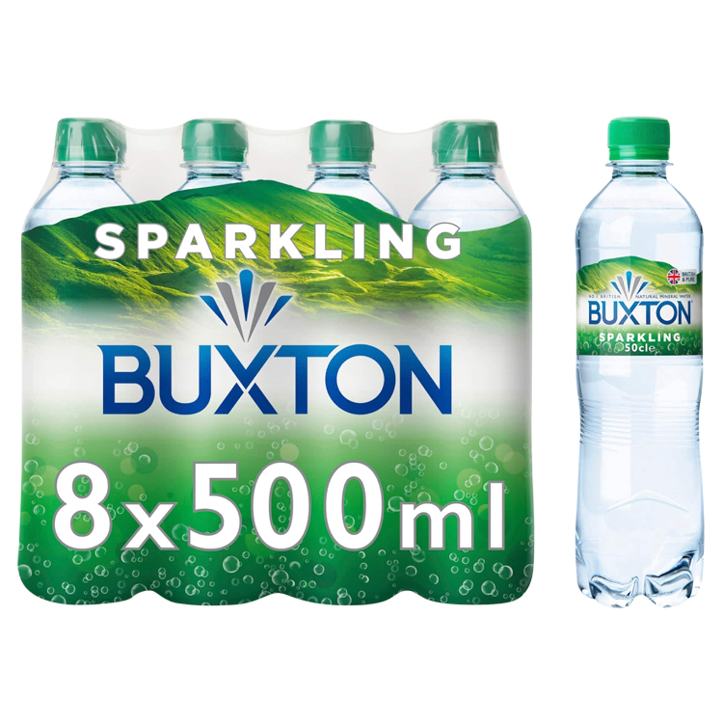 Buxton Sparkling Natural Mineral Water 8 x 500ml, Imported from Britain