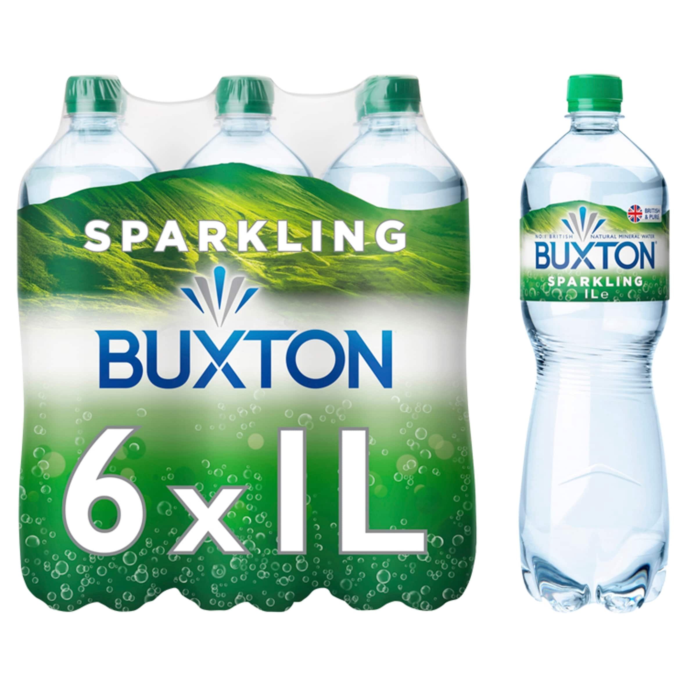 Buxton Sparkling Natural Mineral Water Multipack 6x1L, Imported from Britain