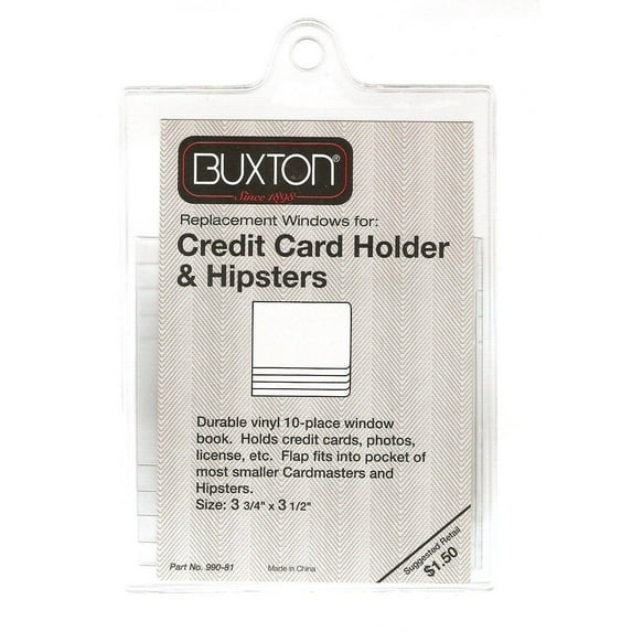 Buxton Stacked Vinyl Window Inserts for Credit Card and Hipster Wallets, Clear