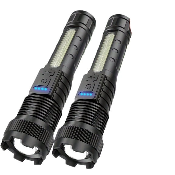 Buy 1 Get 1 Free: 2 High Lumen Flashlights with COB Side Light & Zoom, USB-C