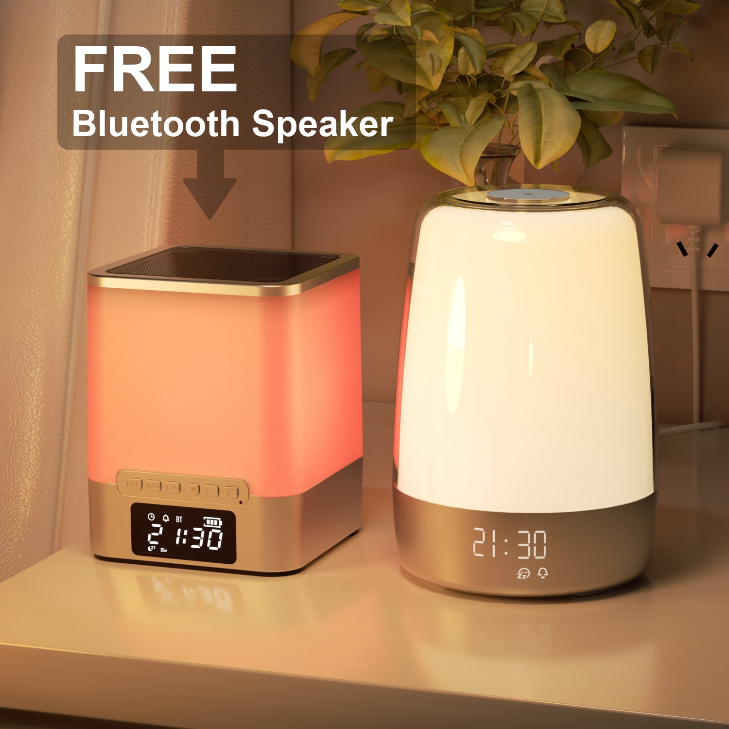 【Buy 1 Get 1 Free】Hansang Sunrise Alarm Clock with RGB Light, 3 Brightness Levels – Includes Free Bluetooth Speaker with Night Light
