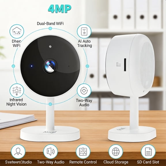 Buy 1 Get 1 Free! Indoor Security Camera with Night Vision, Auto Tracking, 2-Way Audio, Dual-Band WiFi, Cloud/SD Storage, Works with Alexa & Google Assistant