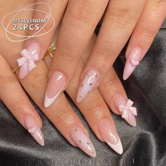 Buy 2 Get 1 FREE Pink Chrome Ombre Press On Nails, Long Coffin Fake Nails with Mirror Effect, 24Pcs Reusable Acrylic Nails Kit with Jelly Glue & Nail File