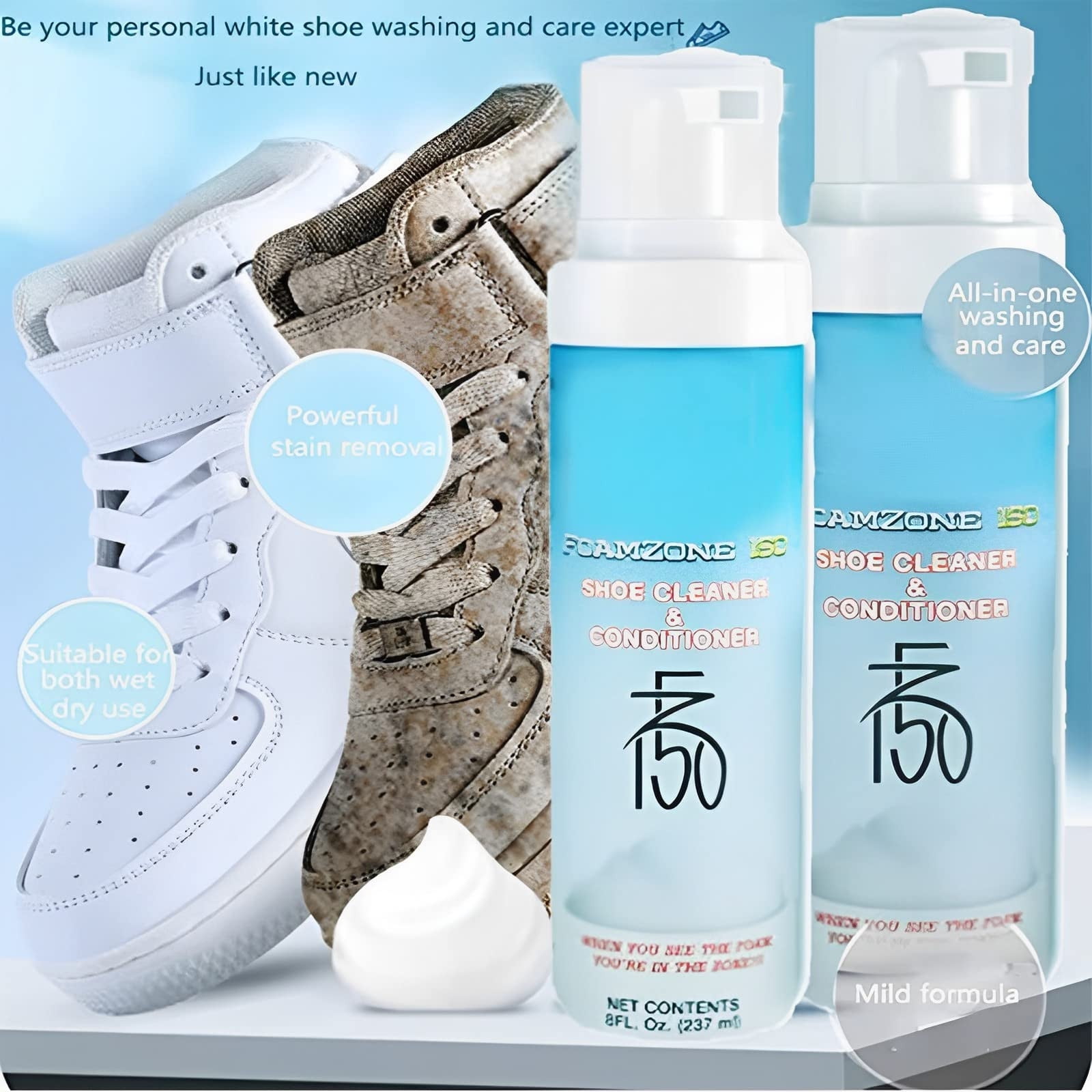 Madala Shoe Cleaner Kit, 6.7oz, White Sneaker Cleaner with Brush and Towel, Shoes  Cleaning Kit for White Shoe Tennis Shoe, Blue 