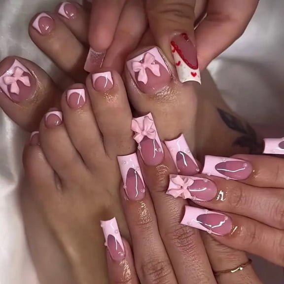 Buy 2 Get 1 Free 48Pcs French Tip Press On Nails Kit, Matching Hand & Toenail Press Ons with Rhinestone Accents, Includes Jelly Glue Tabs & Nail File, Reusable Fake Nails for Women