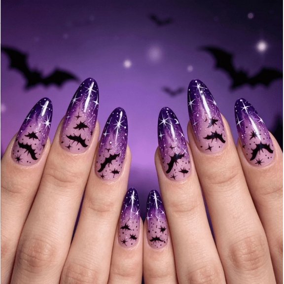 Buy 2 Get 1 Free Medium Square Halloween Press On Nails, 24PCS Orange Pumpkin Gold Glitter Fake Nail Set with Jelly Glue Tabs Nail File Buffer for Ladies Holiday Manicure