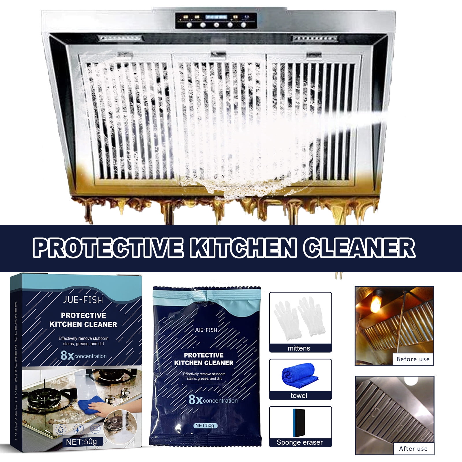 Mof Multi-Function Kitchen Cleaning Powder - CHEF, New Generation Silver  NANO Technology Detergent Powder 50gr Bag.