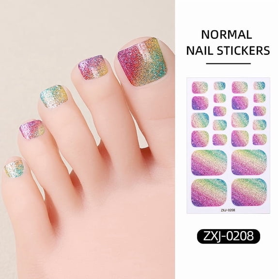 Buy 2 Get 1 Free - Rainbow Holographic Toe Nail Stickers, Full Wrap Glitter Gradient Nail Polish Strips, Waterproof Self-Adhesive Toenail Decals for Women & Girls, Salon Quality DIY Foot Nail Art