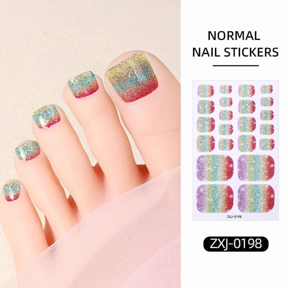 Buy 2 Get 1 Free - Rainbow Holographic Toe Nail Stickers, Full Wrap Glitter Gradient Nail Polish Strips, Waterproof Self-Adhesive Toenail Decals for Women & Girls, Salon Quality DIY Foot Nail Art