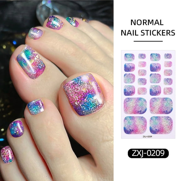 Buy 2 Get 1 Free - Rainbow Holographic Toe Nail Stickers, Full Wrap Glitter Gradient Nail Polish Strips, Waterproof Self-Adhesive Toenail Decals for Women & Girls, Salon Quality DIY Foot Nail Art