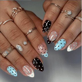 (Buy 2 Get 1 Free)YTTAL Polka Dot Press on Nails Short Almond Shape Spring Summer Fake Nails with Designs Cute Short False Fingernails Black Yellow Nude Stick on Nail for Women DIY Nail Manicure Kit