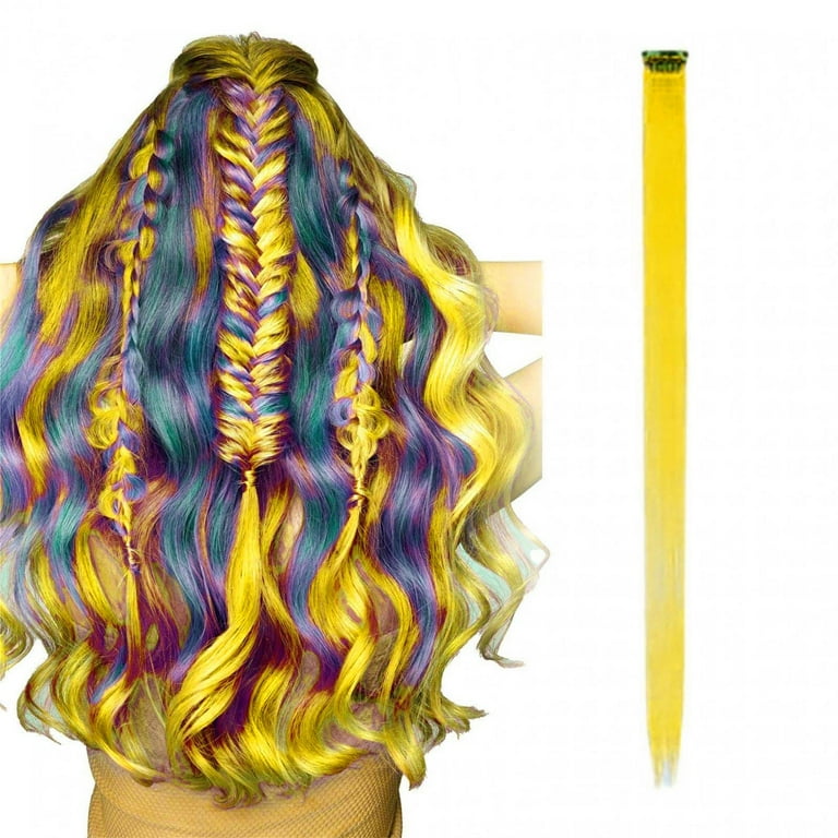 Buy 2 get 3 Gasue Human Hair Wigs Color Hair Patch Hair Patch Multi Color Hanging Ear Dyed Wig Female Highlights Straight Hair Patch Yellow