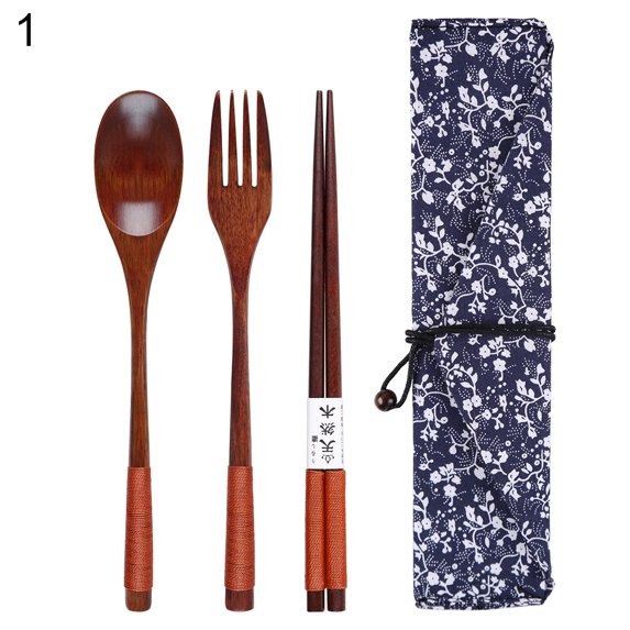 Do Buy 3/4Pcs Stainless Steel Travel Camping Flatware Set Fork Spoon Chopsticks with Portable Case, Reusable Portable Travel Wooden Spoon Chopsticks Fork Tableware Cutlery