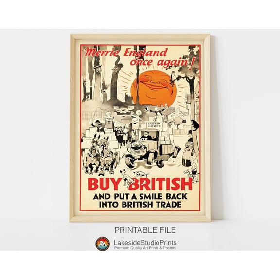 Buy British - Merrie England Once Again! - British Trade Retro Poster Vintage Poster, 24x36 UNFRAMED