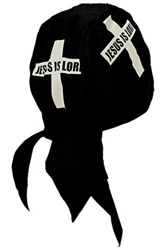 Buy Caps and Hats Christian Doo-Rag with Sweatband Motorcycle Skull Cap Bikers Do-Bandana (Jesus is Lord White Cross)