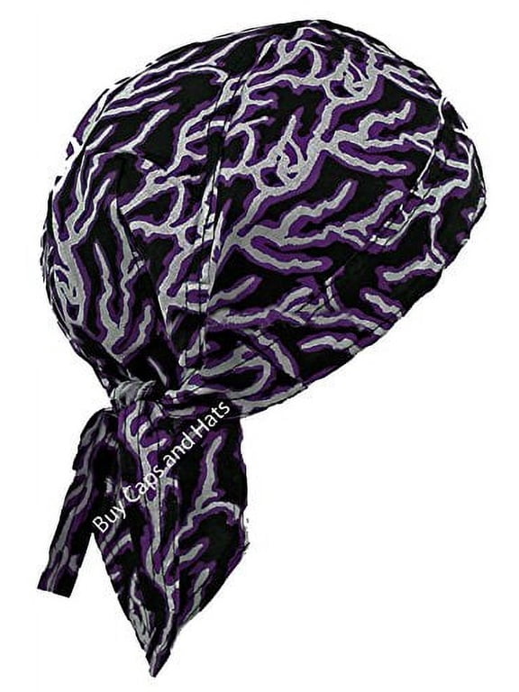 Buy Caps and Hats Do Rag Bandana Wrap Cotton Motorcycle Biker Skull Doo Cap Electrician (Purple Lightning Bolt)