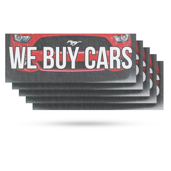 We Buy Cars Vinyl Decal 5 Pack of 24 Inch x 9 Inch Weatherproof Heavy-Duty Adhesive Backing | Auto Sales Promotions, Reliable Dealers, Clear Messaging | Made in USA