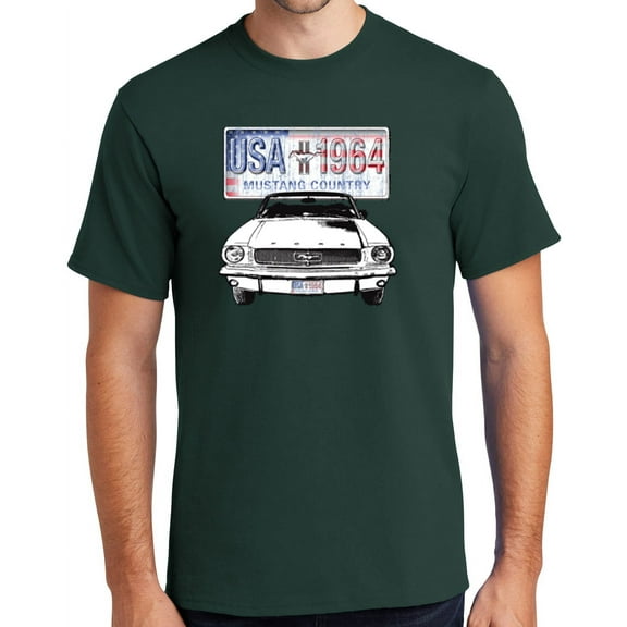 Buy Cool Shirts '64 Ford Mustang Country Cotton T-shirt, Small Forest Green