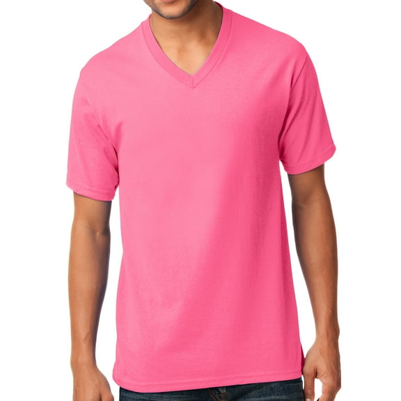 Buy Cool Shirts Casual mens V-neck Tee Shirt, 4XL Neon Pink