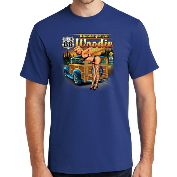 Buy Cool Shirts First Woodie Rt Route 66 Cotton T-shirt, 2XL Deep Marine Blue
