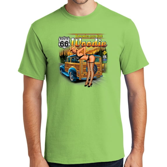 Buy Cool Shirts First Woodie Rt Route 66 Cotton T-shirt, 6XL Lime Green