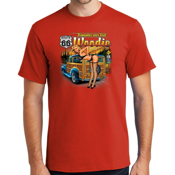 Buy Cool Shirts First Woodie Rt Route 66 Cotton T-shirt, XL Fiery Red