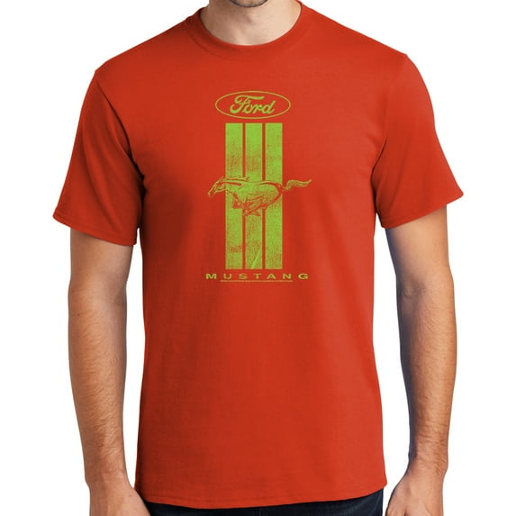 Buy Cool Shirts Ford MUSTANG GREEN STRIPE Cotton T-shirt, 2XL Orange