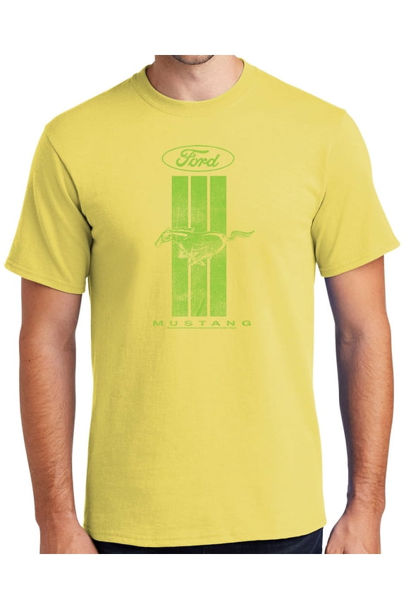 Ford MUSTANG GREEN STRIPE Cotton T-shirt, 2XL Yellow - Tall