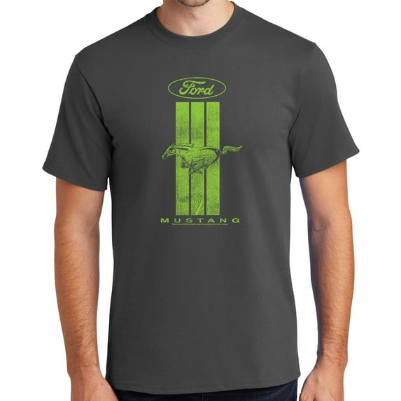 Buy Cool Shirts Ford MUSTANG GREEN STRIPE Cotton T-shirt, 4XL Charcoal Gray