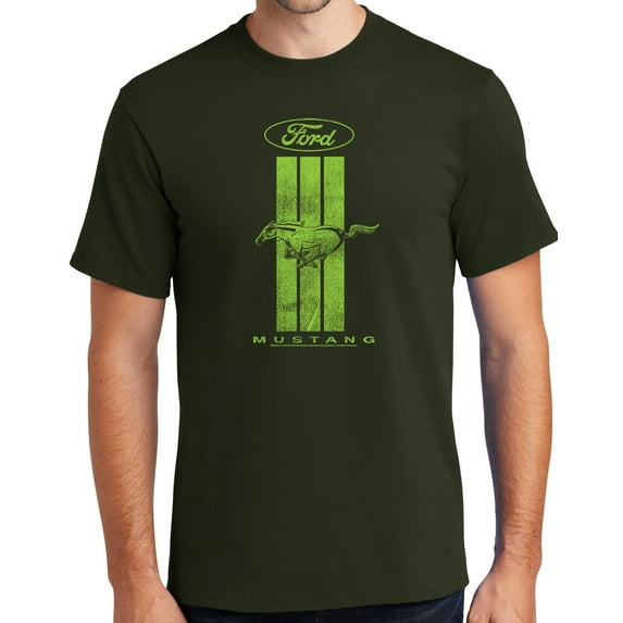 Buy Cool Shirts Ford MUSTANG GREEN STRIPE Cotton T-shirt, 4XL Olive Green - Tall