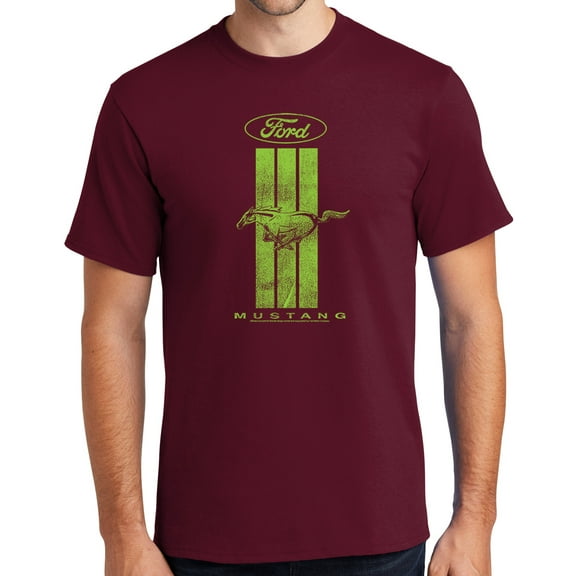Buy Cool Shirts Ford MUSTANG GREEN STRIPE Cotton T-shirt, Large Cardinal Red