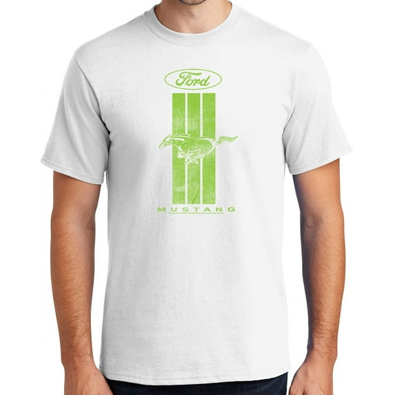 Buy Cool Shirts Ford MUSTANG GREEN STRIPE Cotton T-shirt, Large White