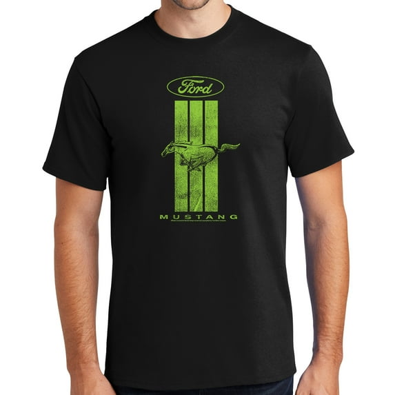 Buy Cool Shirts Ford MUSTANG GREEN STRIPE Cotton T-shirt, XL Jet Black