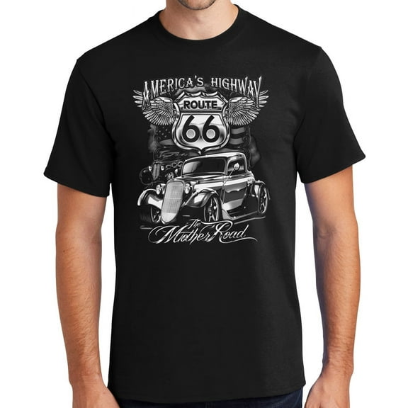 Buy Cool Shirts Historic Rt Route 66 America's Highway Cotton T-shirt, XL Jet Black