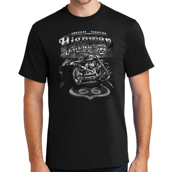 Buy Cool Shirts Historic Rt Route 66 Highway Legend Biker T-shirt, 2XL Jet Black