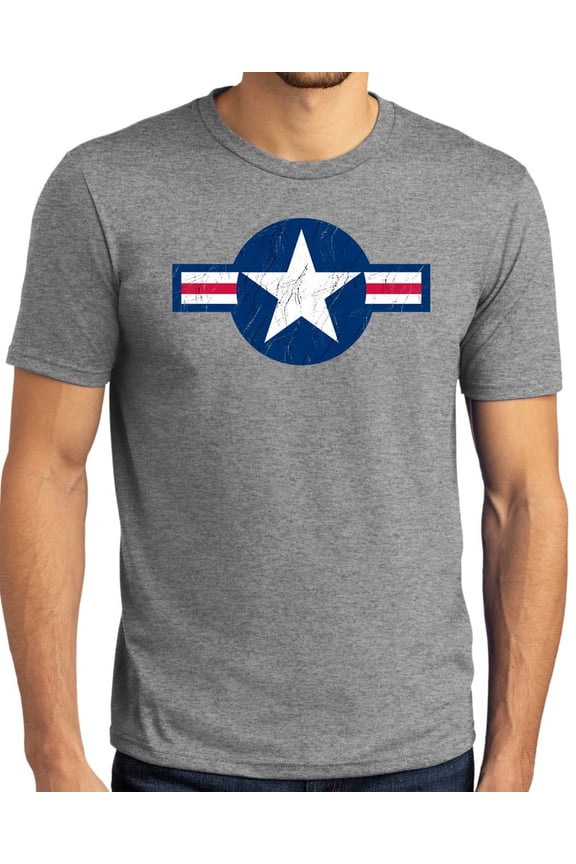 Mens Distressed Air Force Symbol T-shirt, 2XL Grey Frost