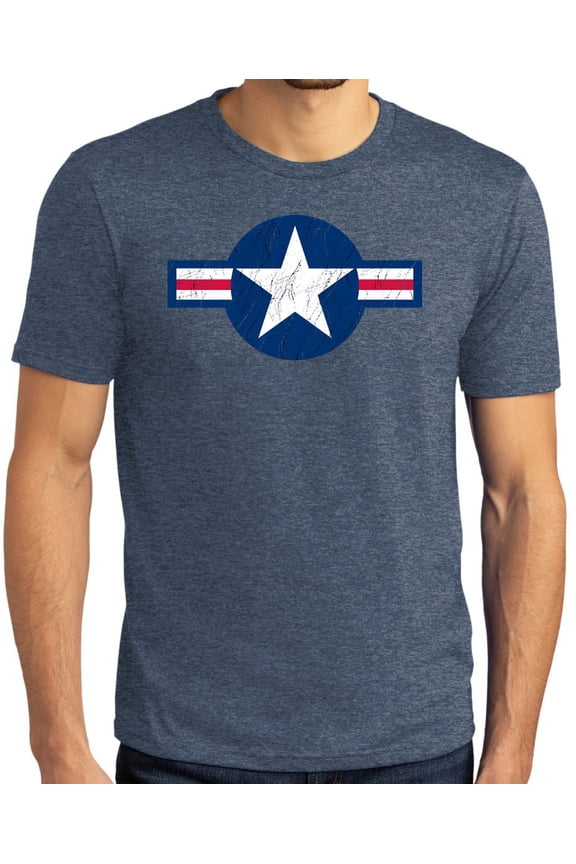 Mens Distressed Air Force Symbol T-shirt, 2XL Navy Frost