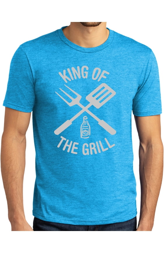 Mens KING OF THE GRILL BBQ T-shirt, Small Turquoise Frost