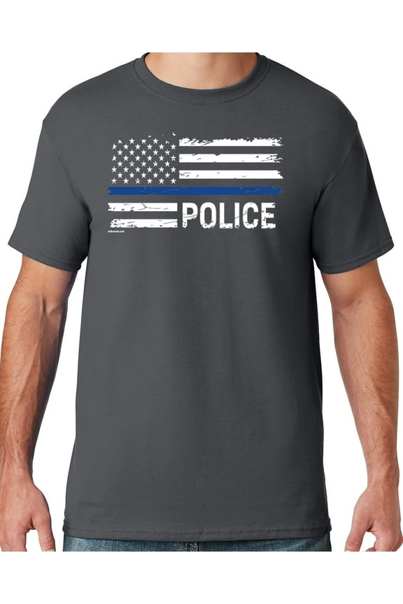 Mens Police Thin Blue Line T-shirt, 2XL Charcoal Grey