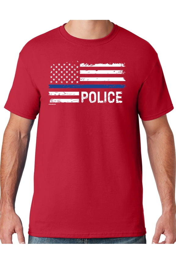 Mens Police Thin Blue Line T-shirt, 3XL True Red