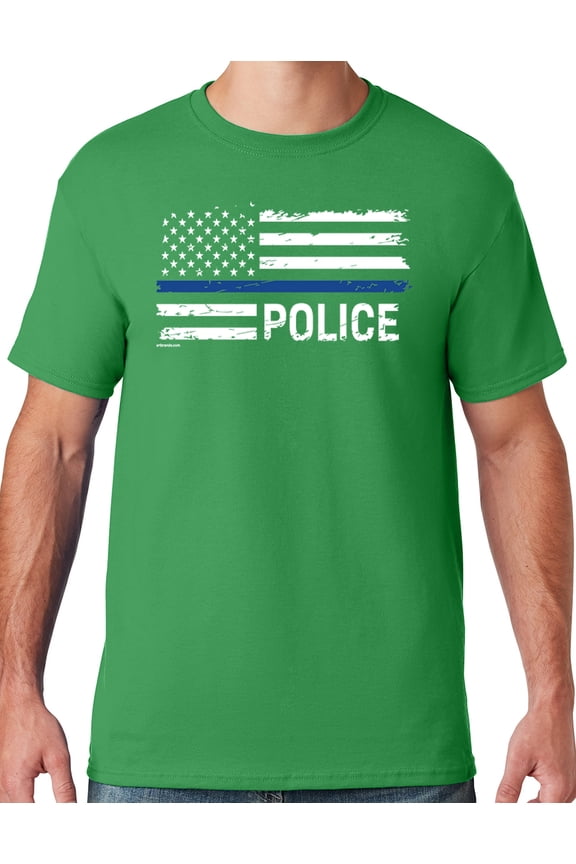 Mens Police Thin Blue Line T-shirt, 4XL Kelly Green